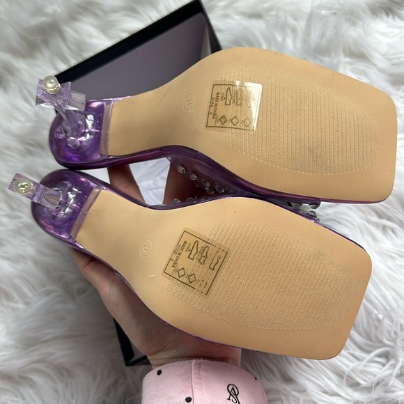 HP🌙[ Azalea Wang ] Rhinestone Star Heel Minnie Purple Peep Toe Heels - Picture 13 of 14